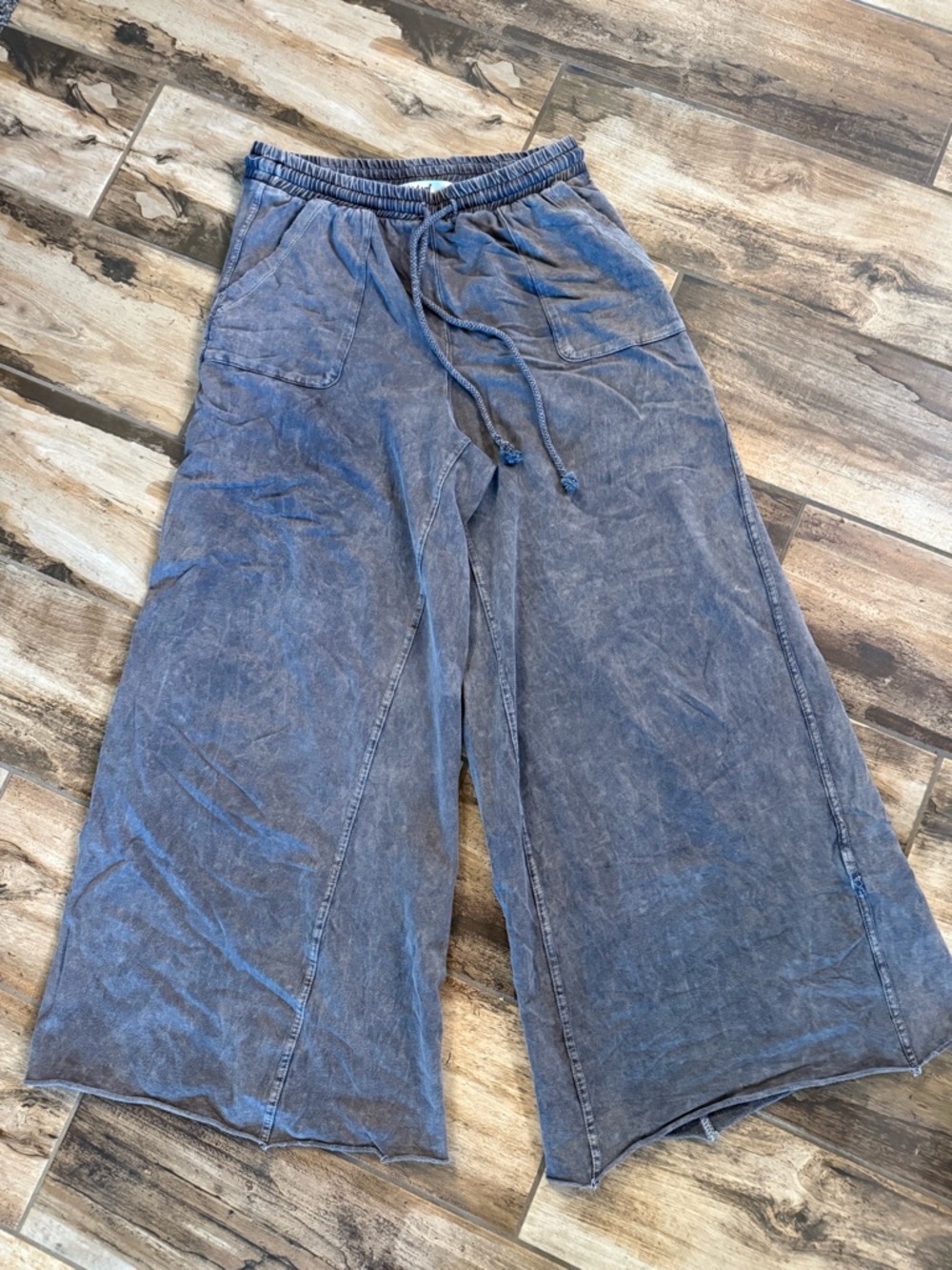 Three Bird Nest Wide Leg Drawstring Pants in washed gray